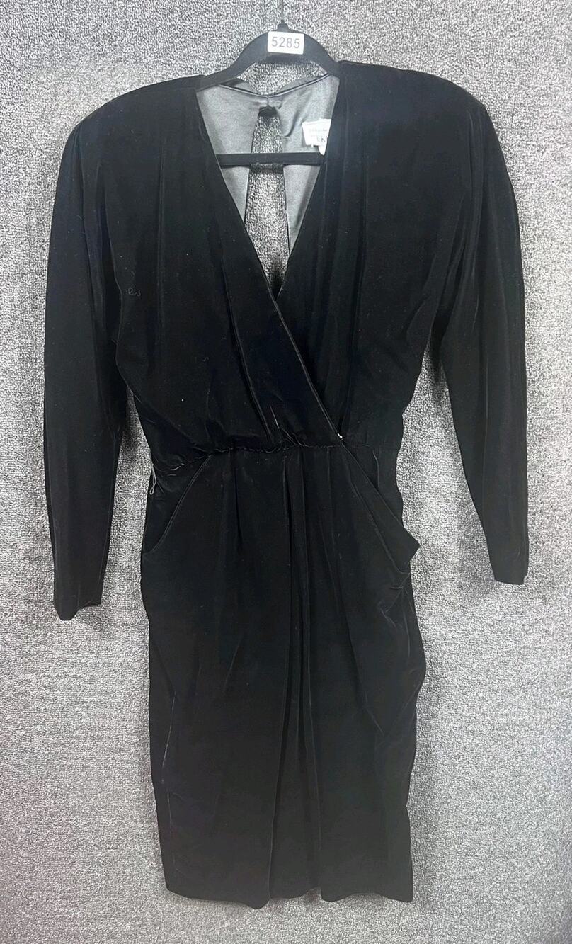 VTG Jackie Bernard EKLEKTIC Dress Womens 10 Black Velvet Wrap Made USA 80s